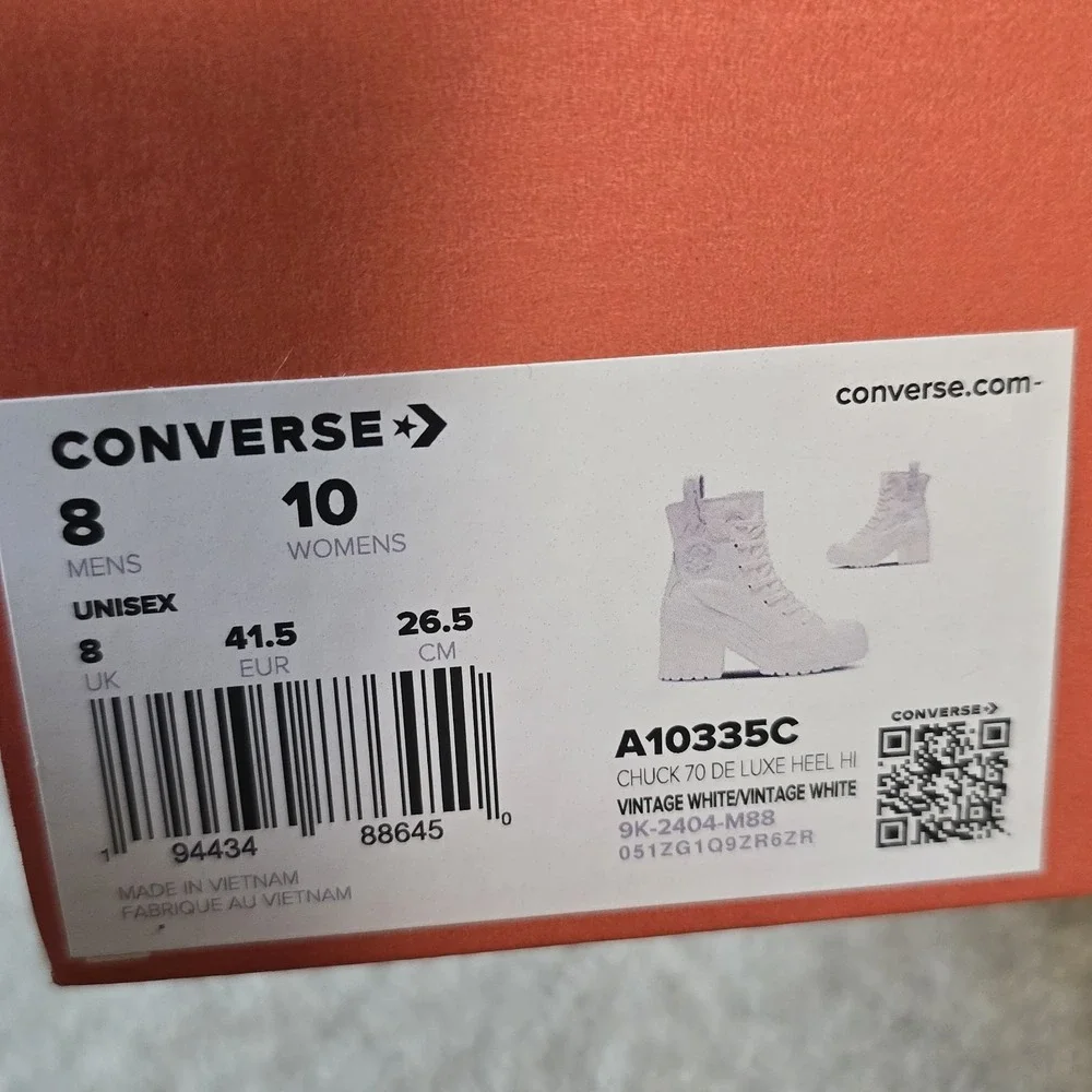 Converse Chuck 70 De Luxe Heel Hi A10335C‎ Vintage White Womens Sz 10 Festival